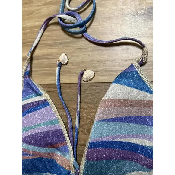 NWT! Becca Sound Waves Metallic Halter Bikini Top Size D - Picture 6 of 8